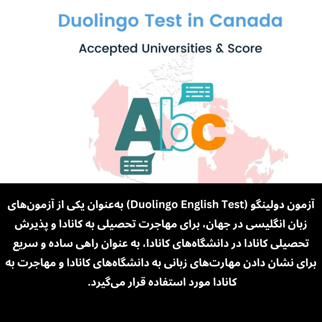 آزمون دولینگو (Duolingo English Test) به‌عنوان یکی از آزمون‌های زبان انگلیسی در جهان، برای مهاجرت تحصیلی به کانادا و پذیرش تحصیلی کانادا در دانشگاه‌های کانادا، به عنوان راهی ساده و سریع برای نشان دادن مهارت‌های زبانی به دانشگاه‌های کانادا و مهاجرت به کانادا مورد استفاده قرار می‌گیرد.