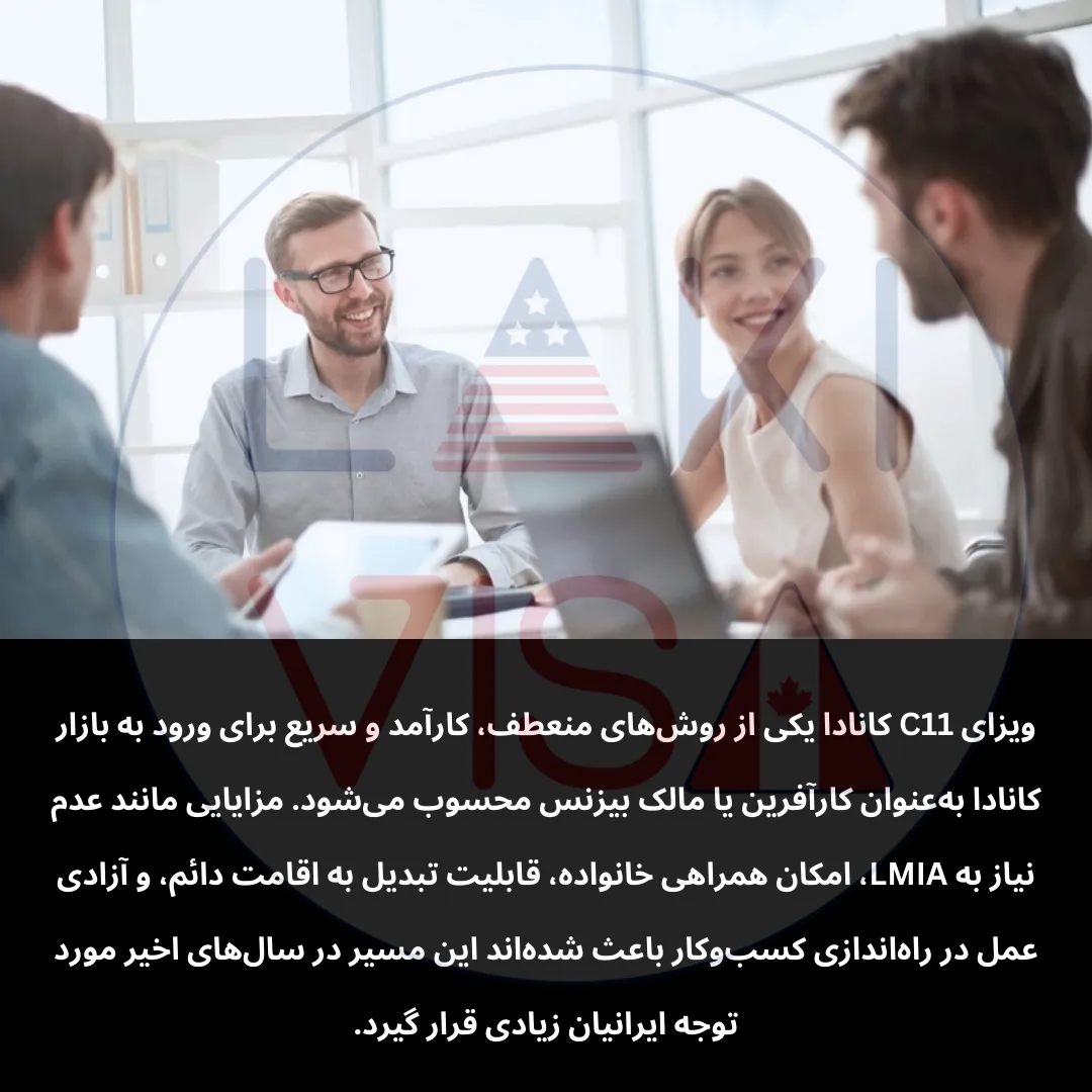 در میان مسیرهای مهاجرتی متعدد، ویزای C11 که با نام ورک پرمیت C11 نیز شناخته میشود یکی از مسیرهای استراتژیک، کم‌رقابت‌تر و بسیار کاربردی برای افرادی است که سرمایه لازم برای ورود و دریاقت اقامت کانادا از طریق خرید یا ر اه‌اندازی کسب کار در کانادا میباشند است.