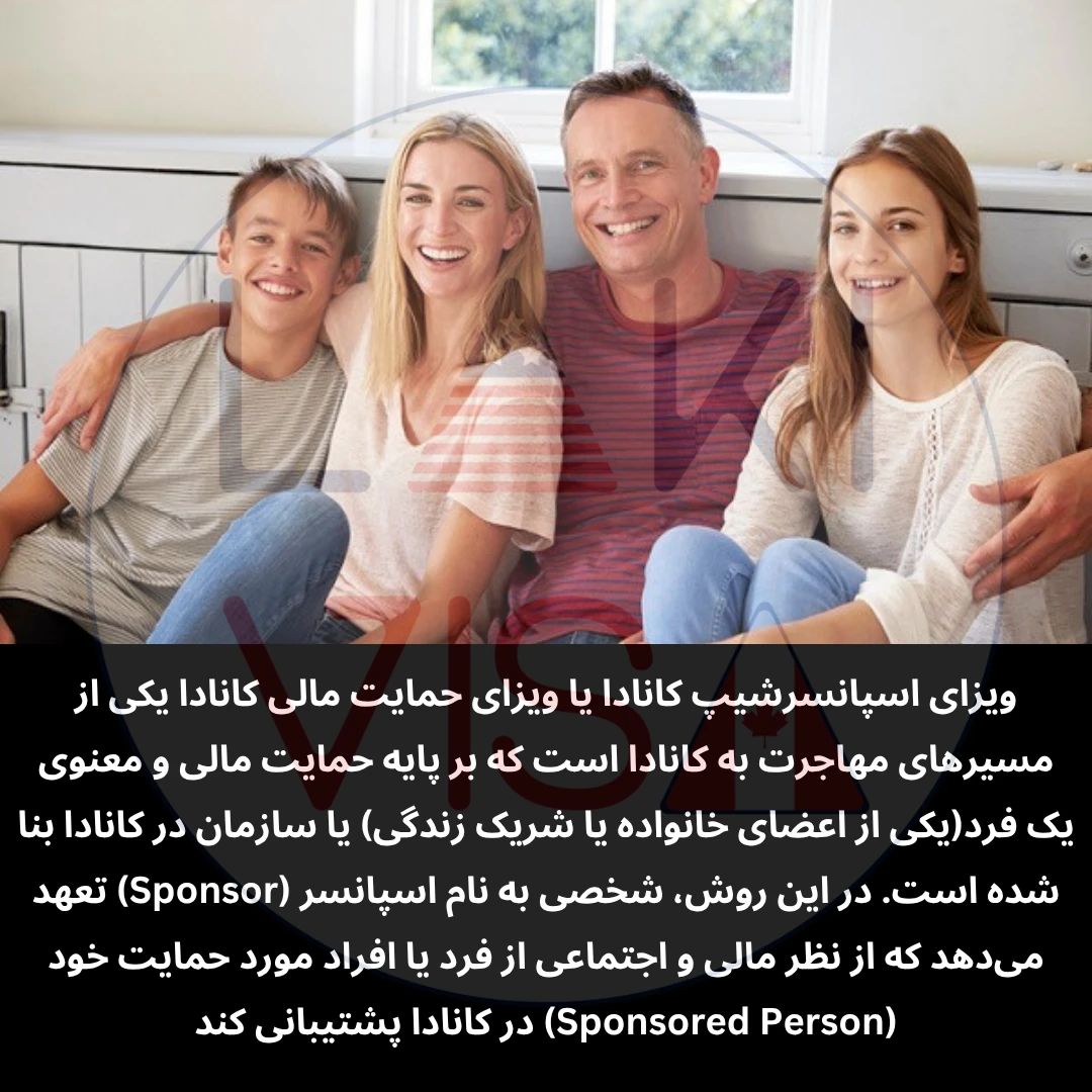 ویزای اسپانسرشیپ کانادا یا ویزای حمایت مالی کانادا یکی از مسیرهای مهاجرت به کانادا است که بر پایه حمایت مالی و معنوی یک فرد(یکی از اعضای خانواده یا شریک زندگی) یا سازمان در کانادا بنا شده است.