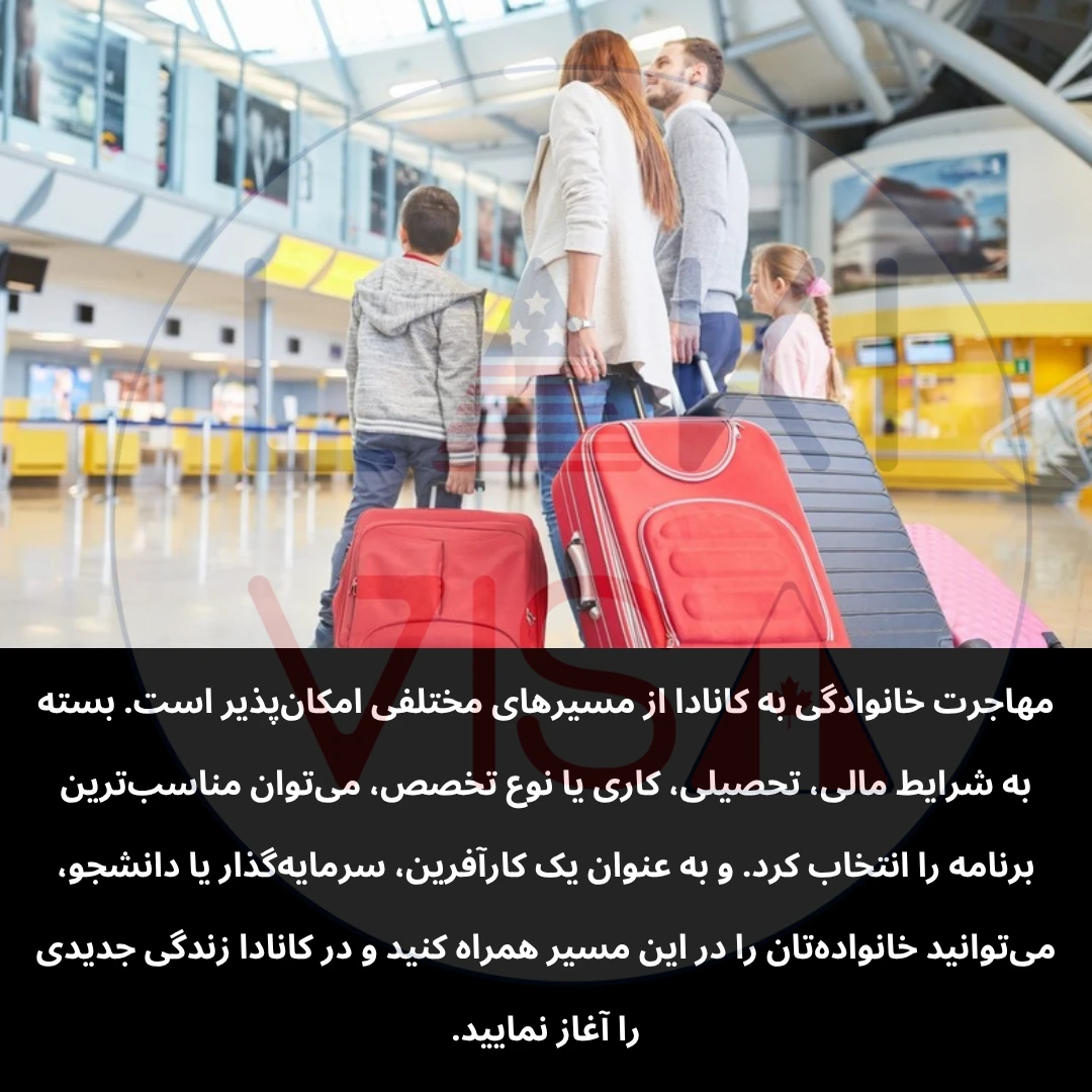 مهاجرت خانوادگی به کانادا از مسیرهای مختلفی امکان‌پذیر است. بسته به شرایط مالی، تحصیلی، کاری یا نوع تخصص، می‌توان مناسب‌ترین برنامه را انتخاب کرد.